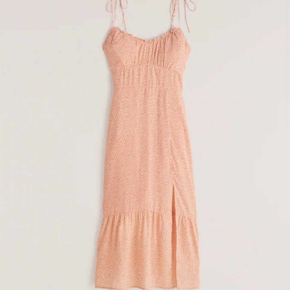 Abercrombie Tie-Strap Ruched Midi Dress in coral